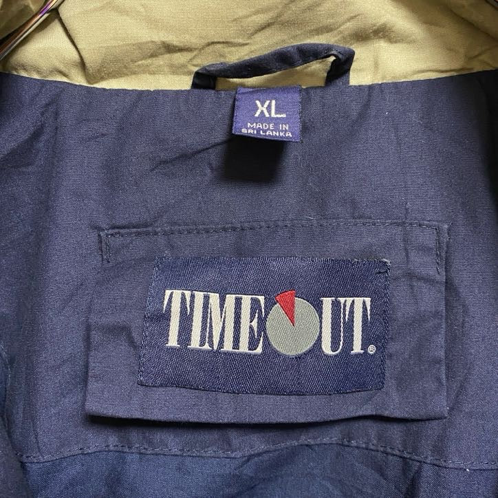 TIMEOUT　マウンテンパーカー　刺繍ロゴ　ワンポイント　比翼仕立て　紺　ネイビー　ビッグシルエット　XLサイズ