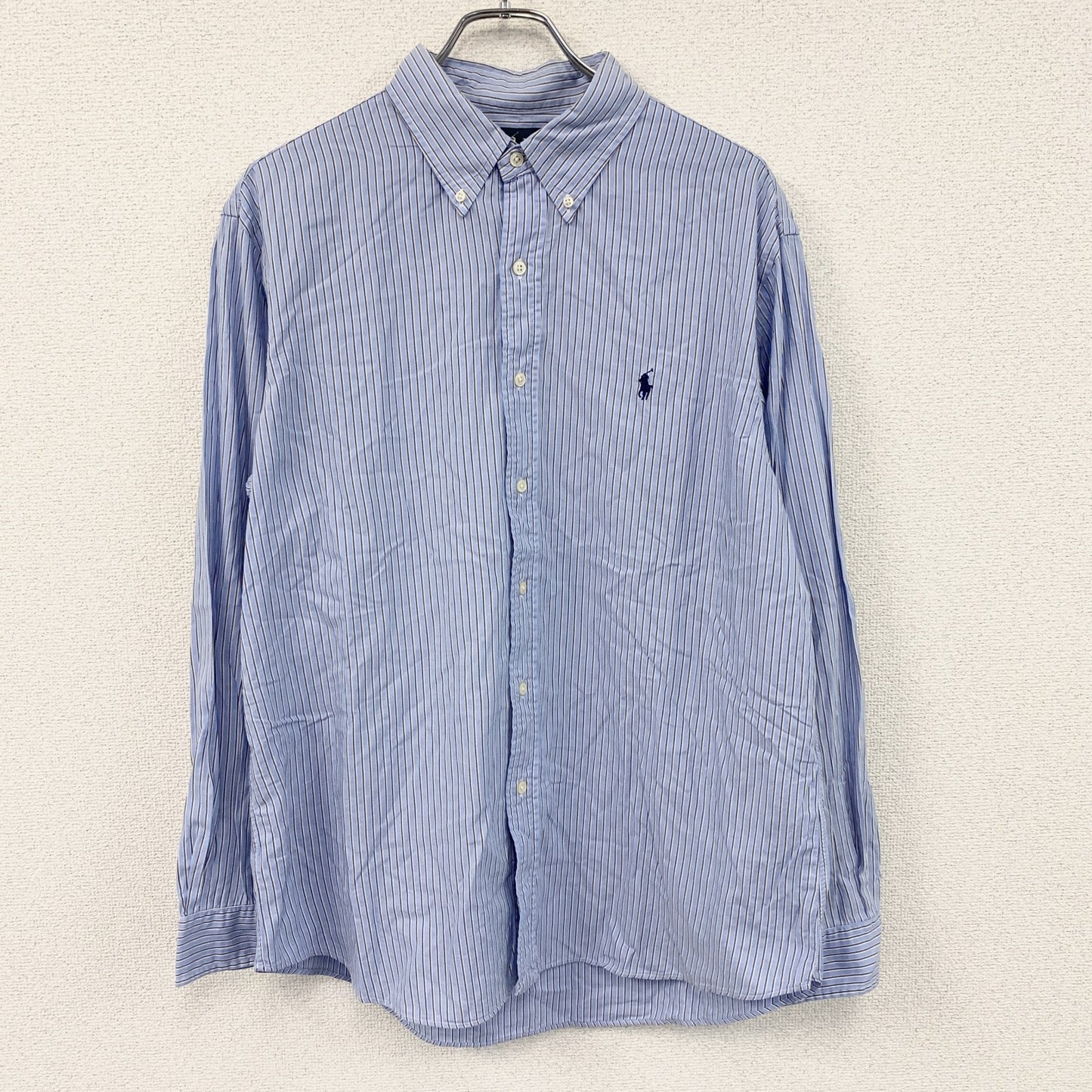 RALPH LAUREN　ラルフローレン　長袖シャツ　ストライプ　青　ブルー　17サイズ