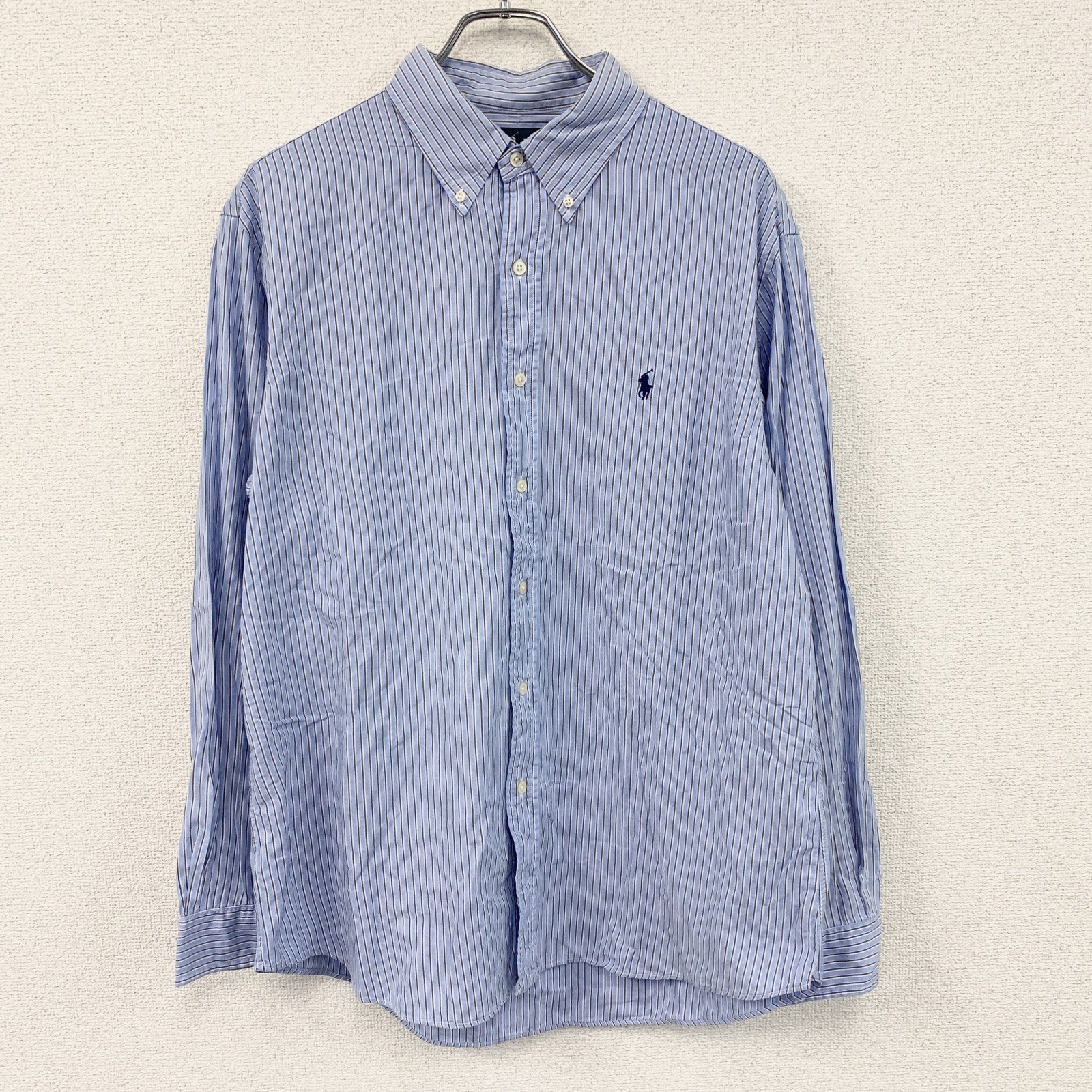 RALPH LAUREN　ラルフローレン　長袖シャツ　ストライプ　青　ブルー　17サイズ