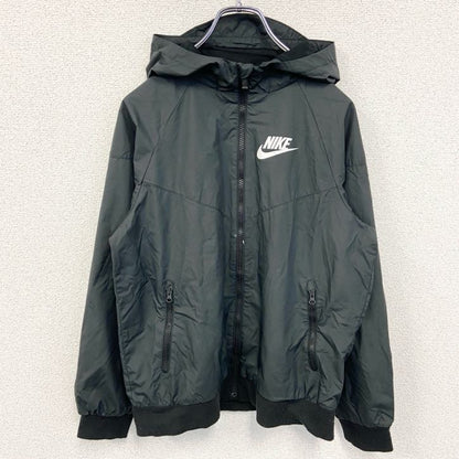 古着 used　NIKE ナイキ　長袖ナイロンジャケット　フルジップパーカー　ワンポイントロゴプリント　黒　Lサイズ