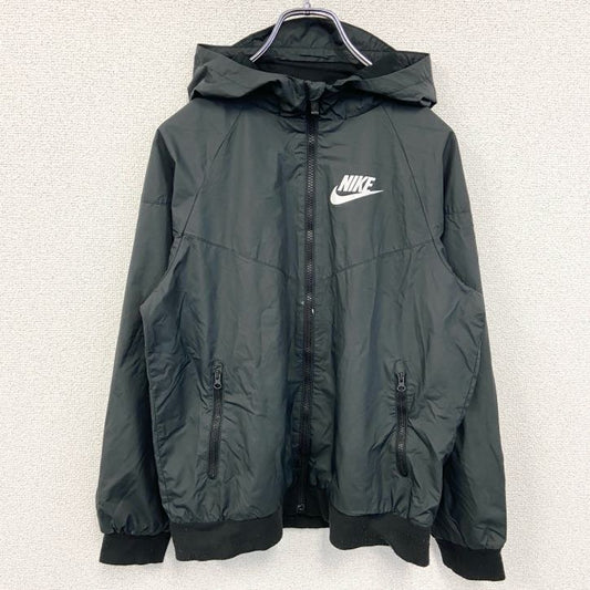 古着 used　NIKE ナイキ　長袖ナイロンジャケット　フルジップパーカー　ワンポイントロゴプリント　黒　Lサイズ