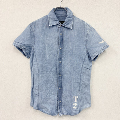 ARMANI JEANS　アルマーニ・ジーンズ　半袖シャツ　チェック　水色　ライトブルー　Mサイズ