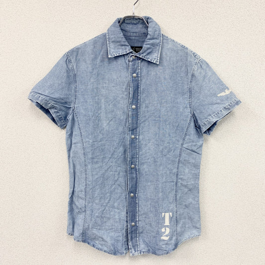ARMANI JEANS　アルマーニ・ジーンズ　半袖シャツ　チェック　水色　ライトブルー　Mサイズ