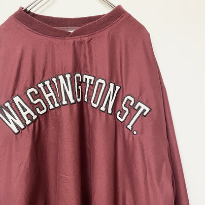 古着 used　RUSSELL ATHLETIC　長袖刺繍ナイロンプルオーバー　ウインドブレーカー　ワシントン　赤　4XLサイズ