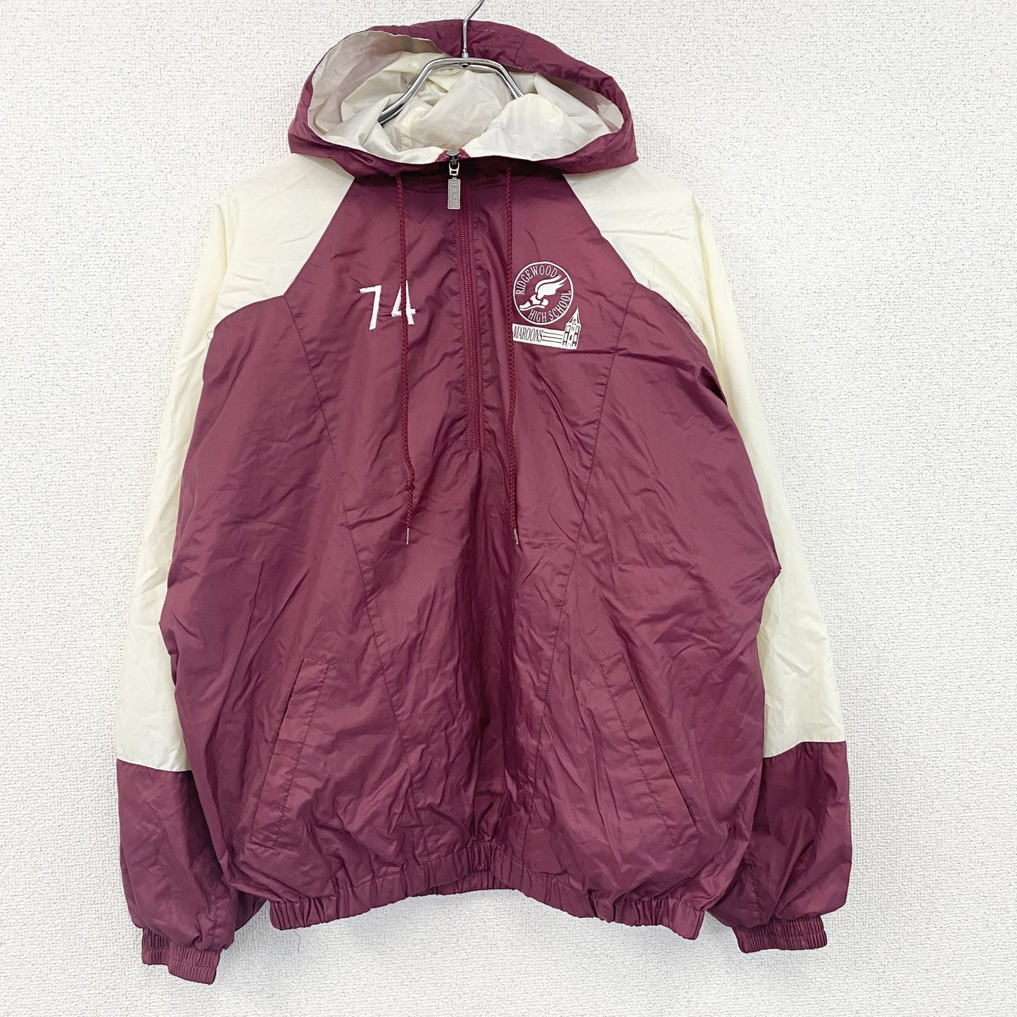 ～90s　Team advantage　ハーフジップナイロンプルオーバージャケット　ヴィンテージ　ボルドー　Mサイズ