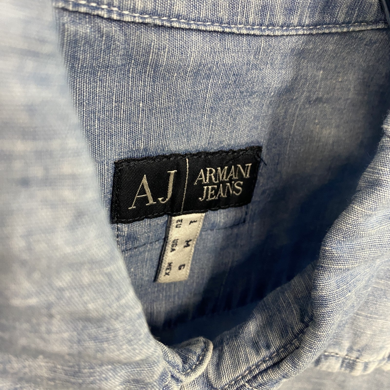 ARMANI JEANS　アルマーニ・ジーンズ　半袖シャツ　チェック　水色　ライトブルー　Mサイズ