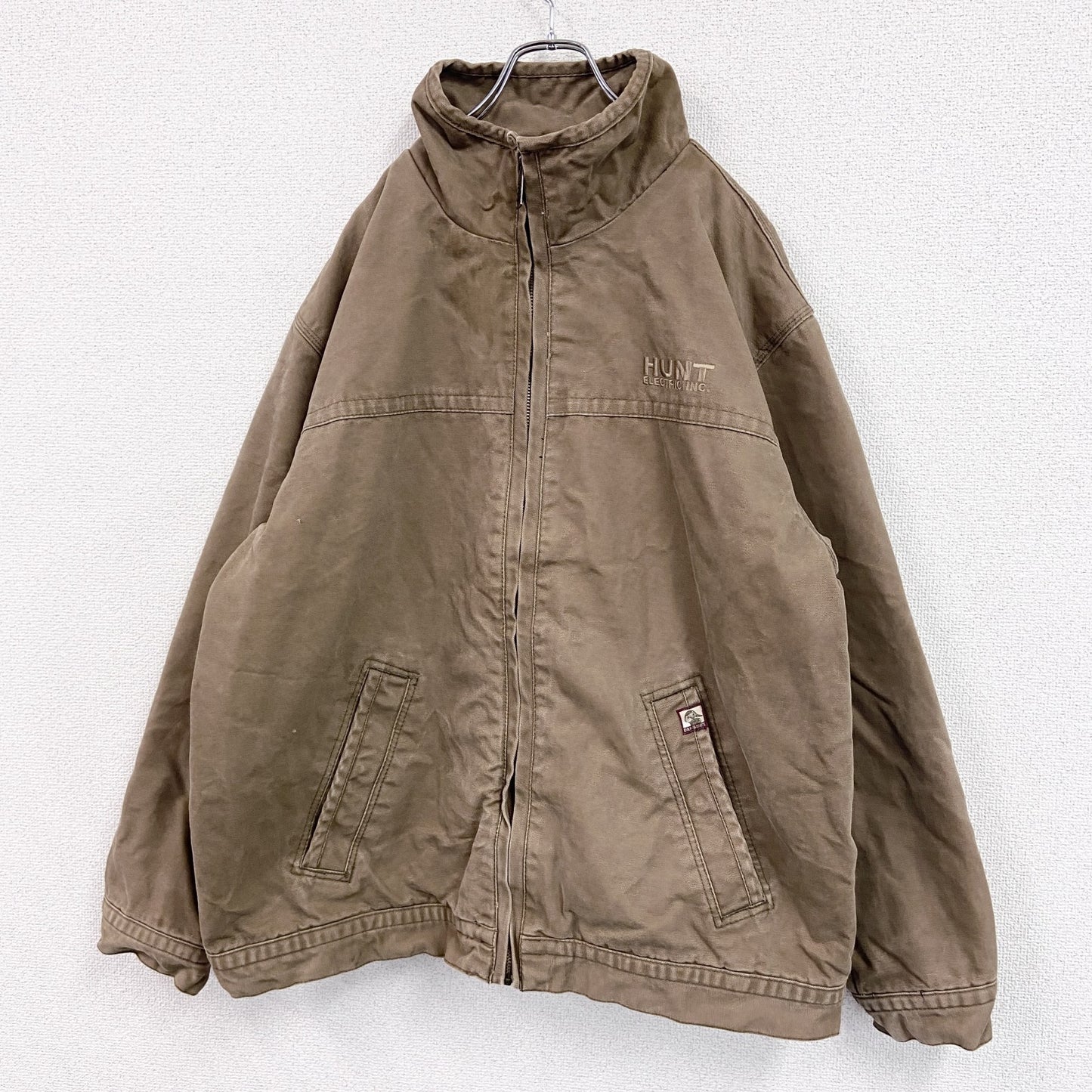 DRI DUCK　フルジップダックジャケット　裏チェック　ハイネック　茶　ブラウン　XXLサイズ