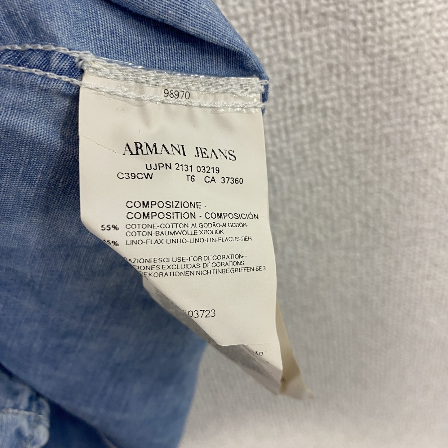 ARMANI JEANS　アルマーニ・ジーンズ　半袖シャツ　チェック　水色　ライトブルー　Mサイズ