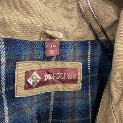 DRI DUCK　フルジップダックジャケット　裏チェック　ハイネック　茶　ブラウン　XXLサイズ