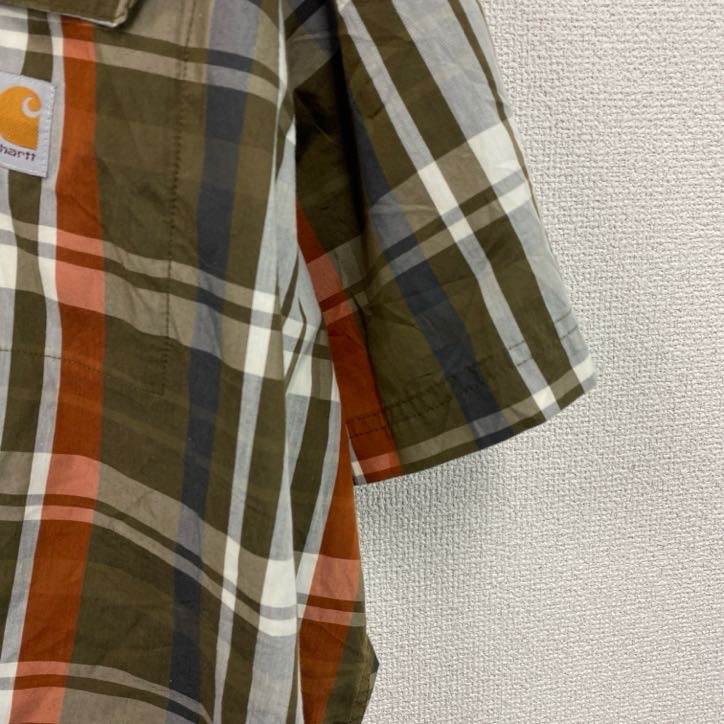 Carhartt　カーハート　半袖ボタンダウンシャツ　ラウンドシャツ　チェック柄　カーキ　マルチカラー　2XLサイズ