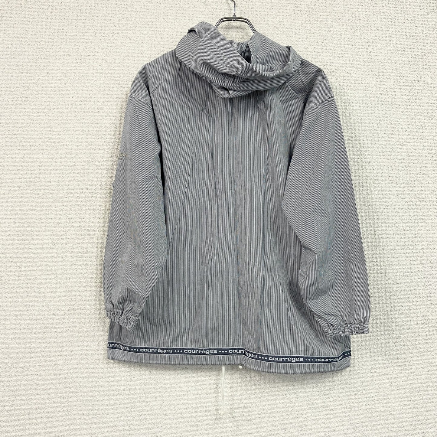 Courrèges　クレージュ　フルジップパーカー/フーディー　ストライプ柄　刺繍ロゴ　紺　ネイビー　11サイズ