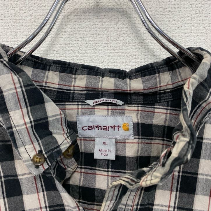 Carhartt　カーハート　半袖ボタンダウンシャツ　ラウンドシャツ　ギンガムチェック柄　黒　ブラック　XLサイズ