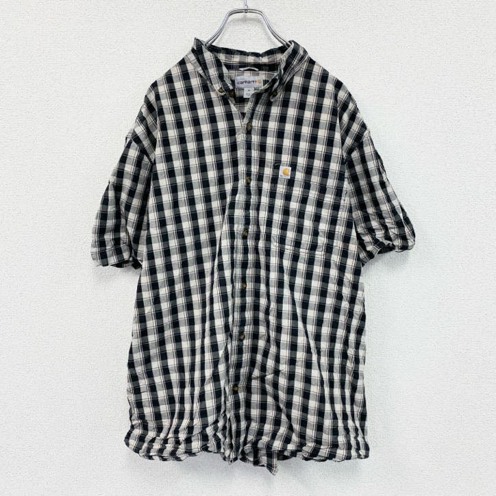 Carhartt　カーハート　半袖ボタンダウンシャツ　ラウンドシャツ　ギンガムチェック柄　黒　ブラック　XLサイズ
