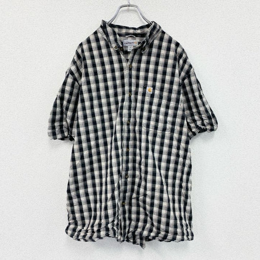Carhartt　カーハート　半袖ボタンダウンシャツ　ラウンドシャツ　ギンガムチェック柄　黒　ブラック　XLサイズ