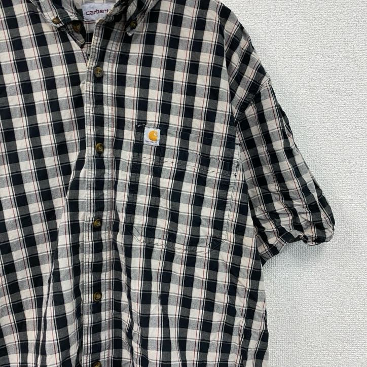 Carhartt　カーハート　半袖ボタンダウンシャツ　ラウンドシャツ　ギンガムチェック柄　黒　ブラック　XLサイズ