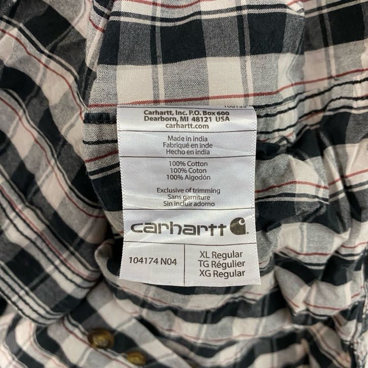 Carhartt　カーハート　半袖ボタンダウンシャツ　ラウンドシャツ　ギンガムチェック柄　黒　ブラック　XLサイズ