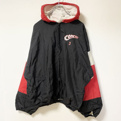 古着 used　USA製　BLAZER　長袖刺繍ナイロンプルオーバー　ウインドブレーカー　トライカラー　黒　赤　白　Lサイズ