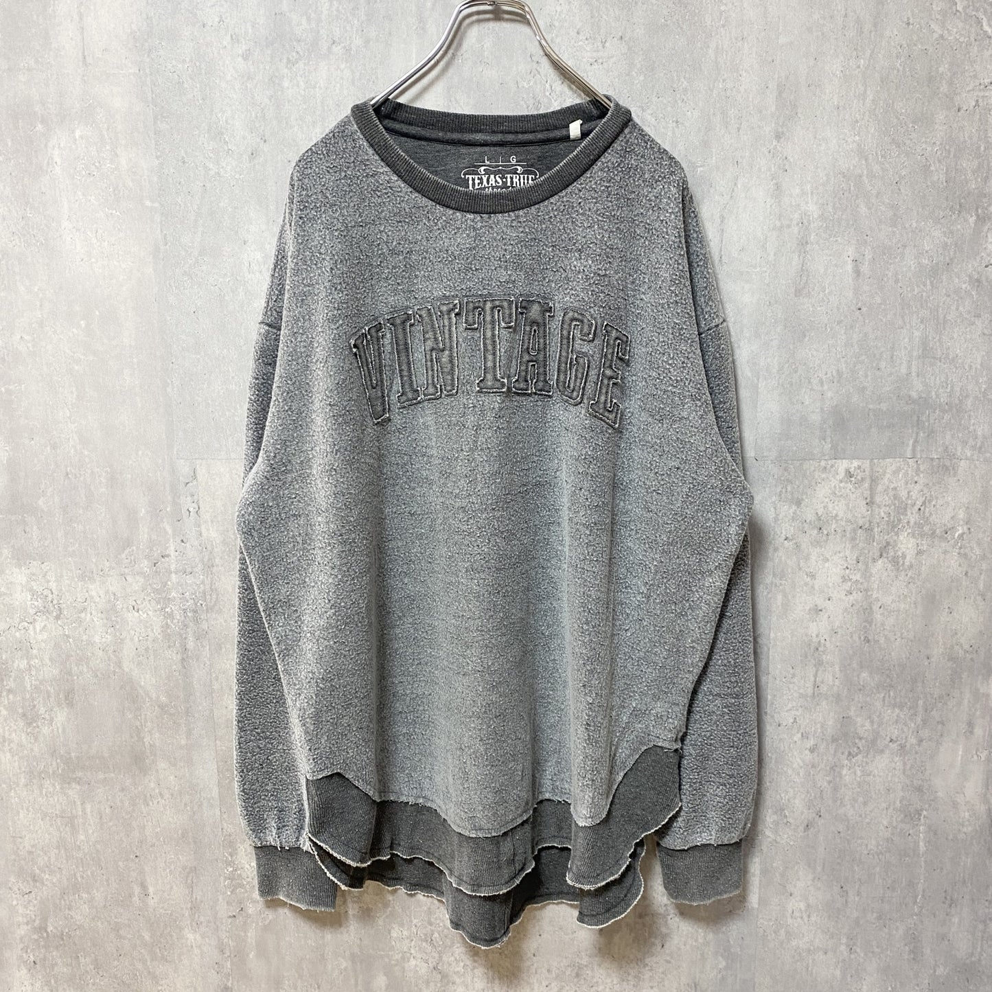 古着 used　TEXAS TRUE VINTAGE　長袖起毛スウェット　トレーナー　チャコールグレー　ビンテージ　Lサイズ