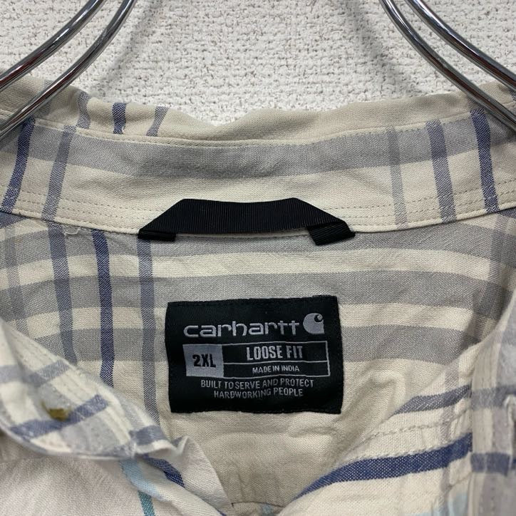 Carhartt　カーハート　半袖ボタンダウンシャツ　ラウンドシャツ　ダブルポケット　白　ホワイト　マルチカラー　2XLサイズ