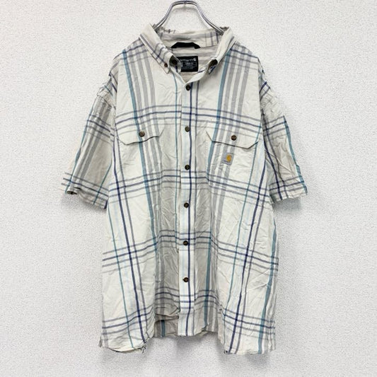 Carhartt　カーハート　半袖ボタンダウンシャツ　ラウンドシャツ　ダブルポケット　白　ホワイト　マルチカラー　2XLサイズ