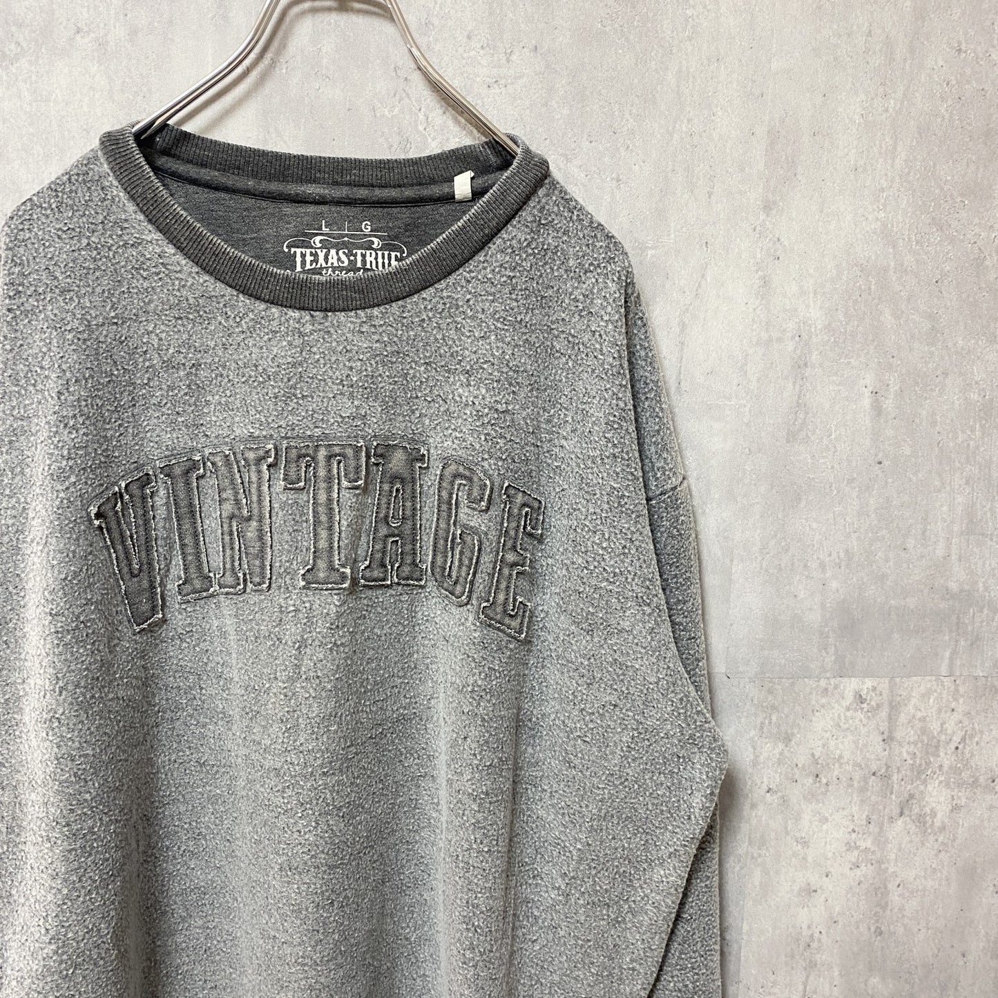 古着 used　TEXAS TRUE VINTAGE　長袖起毛スウェット　トレーナー　チャコールグレー　ビンテージ　Lサイズ