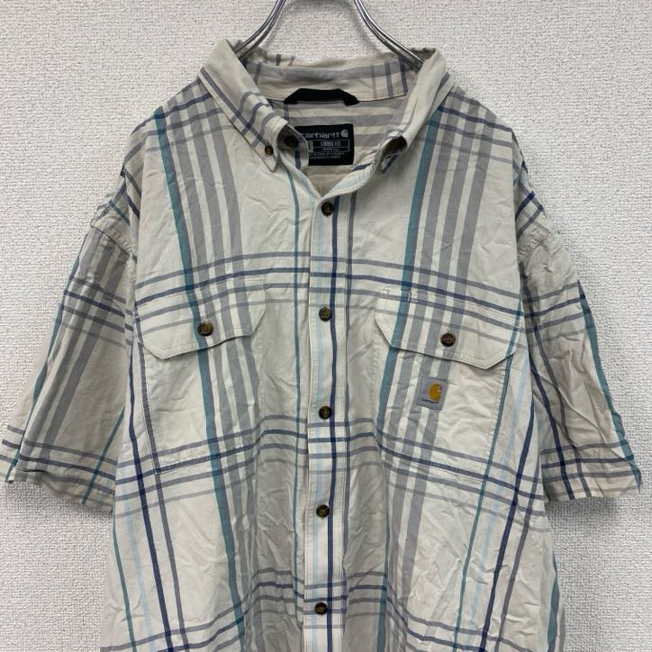 Carhartt　カーハート　半袖ボタンダウンシャツ　ラウンドシャツ　ダブルポケット　白　ホワイト　マルチカラー　2XLサイズ