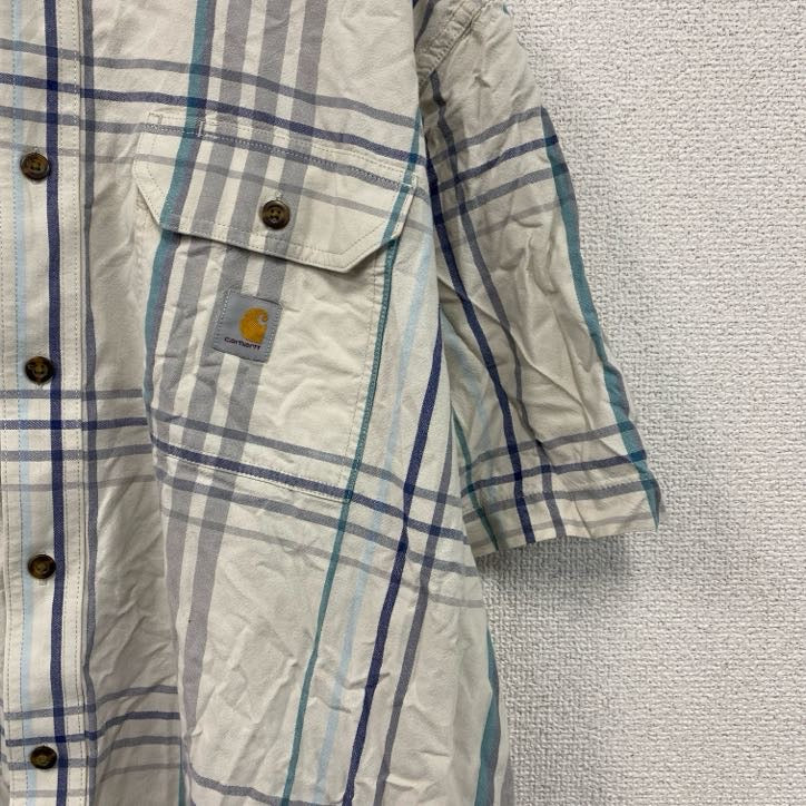 Carhartt　カーハート　半袖ボタンダウンシャツ　ラウンドシャツ　ダブルポケット　白　ホワイト　マルチカラー　2XLサイズ