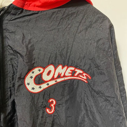 古着 used　USA製　BLAZER　長袖刺繍ナイロンプルオーバー　ウインドブレーカー　トライカラー　黒　赤　白　Lサイズ