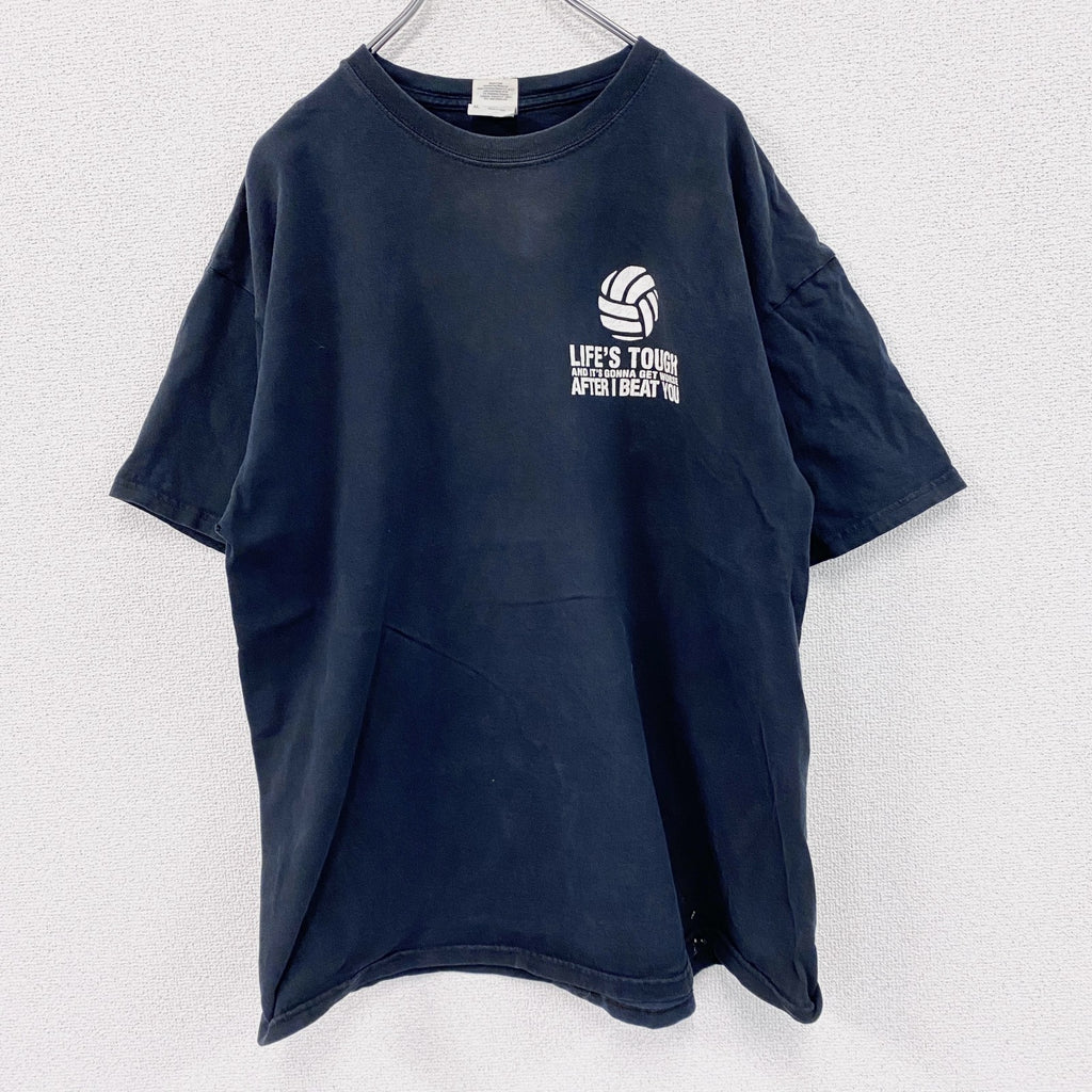 GILDAN　ギルダン　半袖プリントメッセージTシャツ　4連プリント　両面プリント　黒　ブラック　XLサイズ