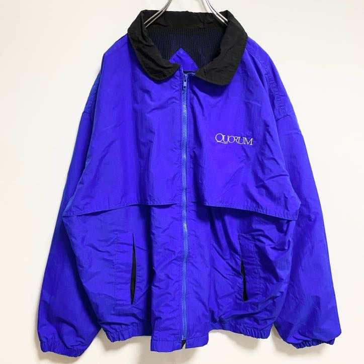 古着 used　USA製　Dunbrooke　ダンブルック　長袖ナイロンジャケット　ワンポイント刺繍　青　ブルー　秋冬服　Lサイズ