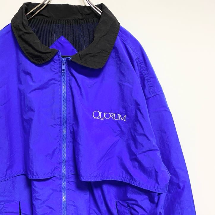 古着 used　USA製　Dunbrooke　ダンブルック　長袖ナイロンジャケット　ワンポイント刺繍　青　ブルー　秋冬服　Lサイズ