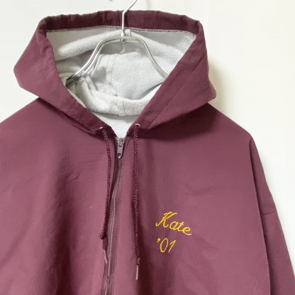 古着 used　90s　USA製　WINDLESS　長袖刺繍ナイロンプルオーバー　ウインドブレーカー　ワインレッド　XLサイズ