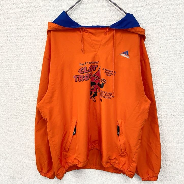 90s　adidas アディダス　アノラックパーカー　ナイロンプルオーバー　ヴィンテージ　オレンジ　Mサイズ