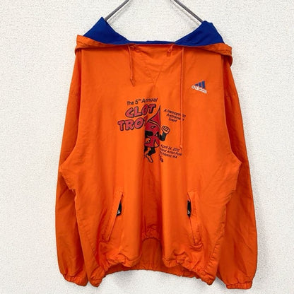 90s　adidas アディダス　アノラックパーカー　ナイロンプルオーバー　ヴィンテージ　オレンジ　Mサイズ