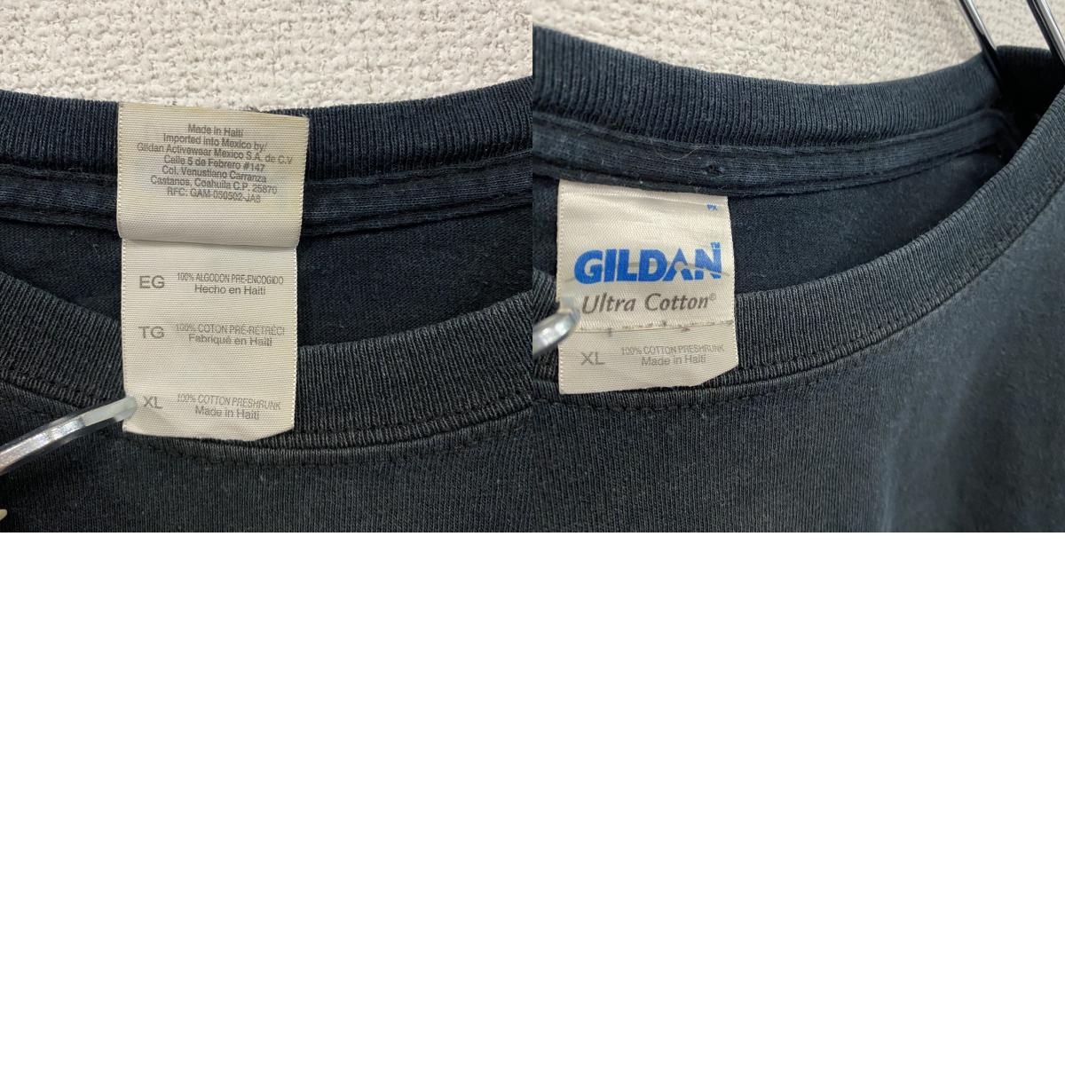 GILDAN　ギルダン　半袖プリントメッセージTシャツ　4連プリント　両面プリント　黒　ブラック　XLサイズ