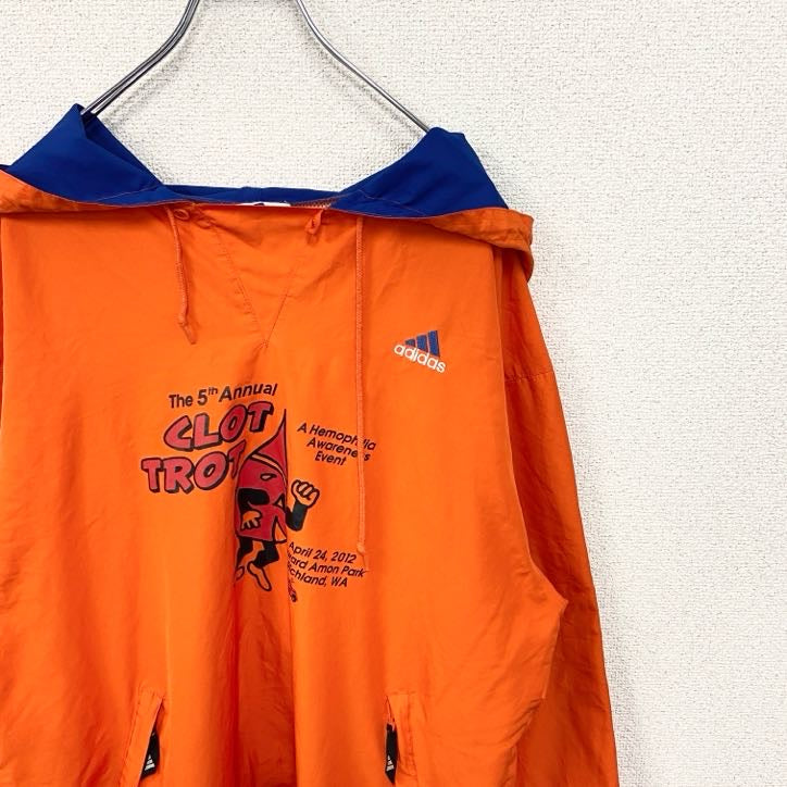 90s　adidas アディダス　アノラックパーカー　ナイロンプルオーバー　ヴィンテージ　オレンジ　Mサイズ