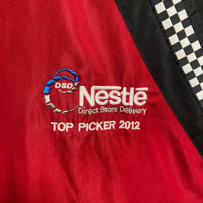 古着 used　NORTHEND　ノースエンド　長袖フルジップナイロンジャケット　切り替え　Nestle　赤　レッド　Lサイズ