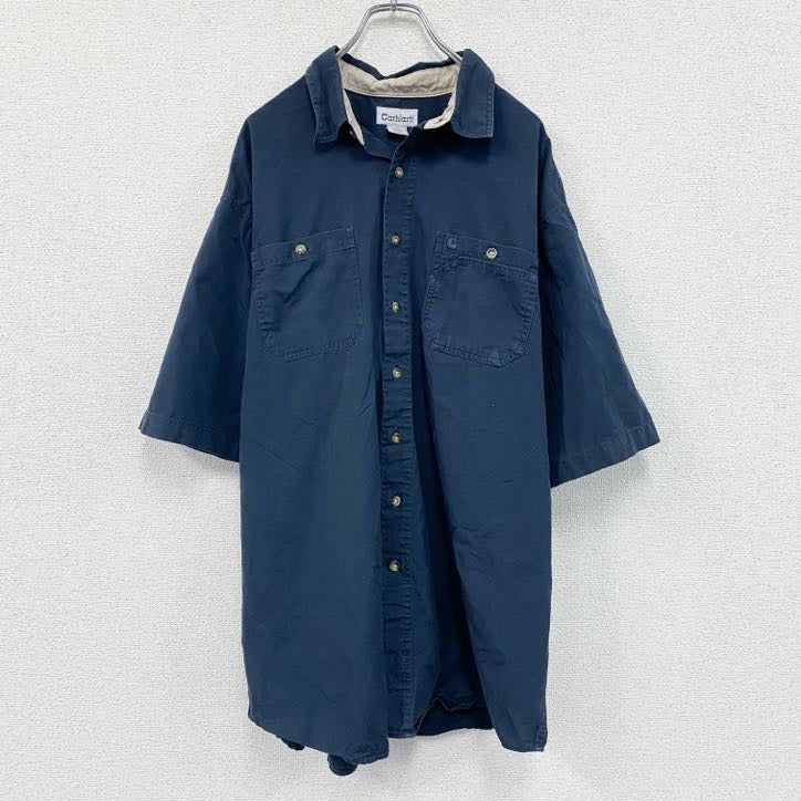 Carhartt　カーハート　半袖ワークシャツ　ボタンダウンシャツ　ダブルポケット　紺　ネイビー　2XLサイズ