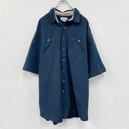 Carhartt　カーハート　半袖ワークシャツ　ボタンダウンシャツ　ダブルポケット　紺　ネイビー　2XLサイズ