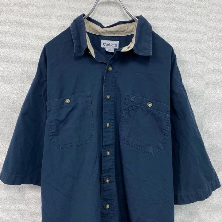Carhartt　カーハート　半袖ワークシャツ　ボタンダウンシャツ　ダブルポケット　紺　ネイビー　2XLサイズ