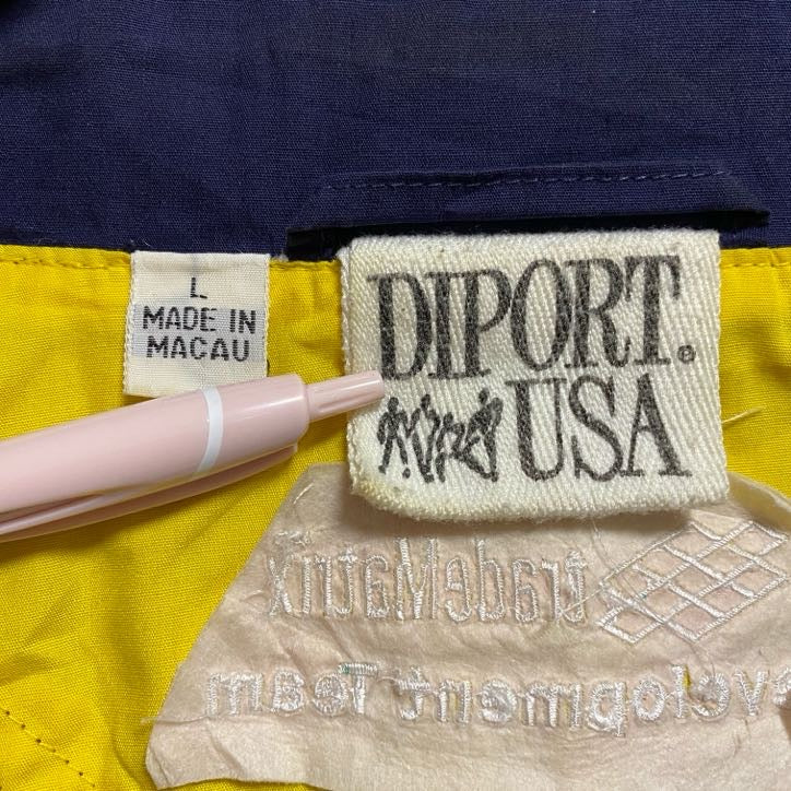 古着 used　DIPORT USA　長袖ナイロンジャケット　ポイント刺繍　バイカラー　ネイビー　ワインレッド　秋冬服　Lサイズ