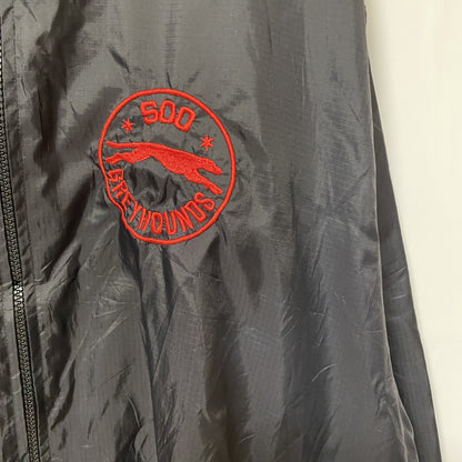～90s　CANADA SPORTSWEAR　フルジップナイロンノーカラージャケット　刺繍ロゴ　アーチプリント　三角タグ　Mサイズ