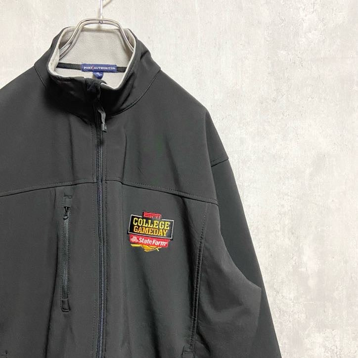 古着 used　PORTAUTHORITY　長袖ハーフジップブルゾン　カレッジゲームデー　ESPN　黒　オーバーサイズ　XLサイズ
