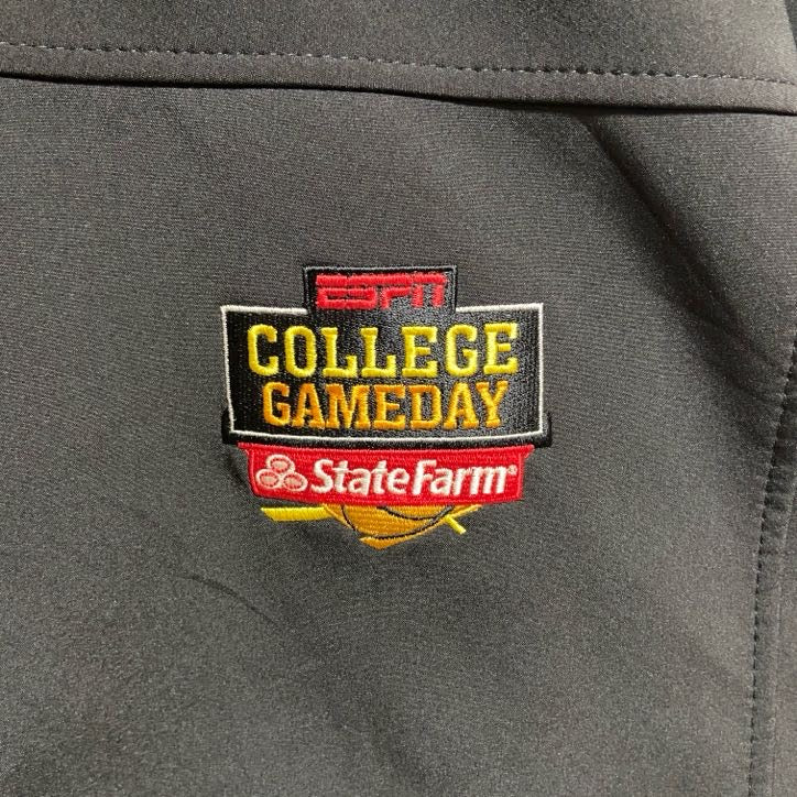 古着 used　PORTAUTHORITY　長袖ハーフジップブルゾン　カレッジゲームデー　ESPN　黒　オーバーサイズ　XLサイズ