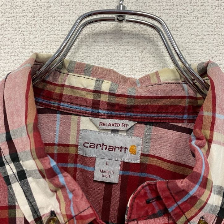 Carhartt　カーハート　半袖ボタンダウンシャツ　ラウンドシャツ　オンブレチェック　赤　レッド　Lサイズ