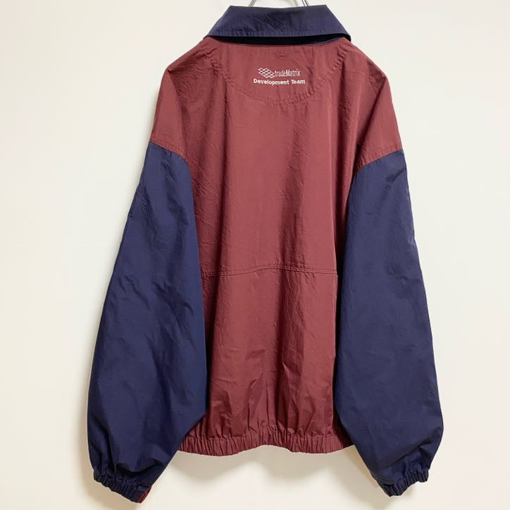 古着 used　DIPORT USA　長袖ナイロンジャケット　ポイント刺繍　バイカラー　ネイビー　ワインレッド　秋冬服　Lサイズ