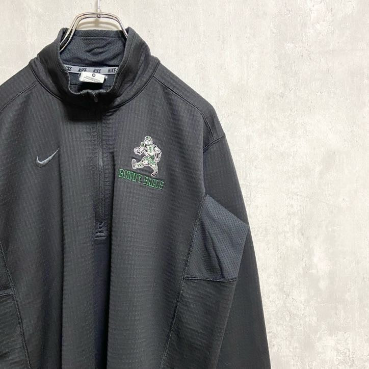 古着 used　NIKE　長袖ハーフジップトラックジャケット　ジャージ　BONNYEAGLE　ワンポイント刺　黒　ブラック