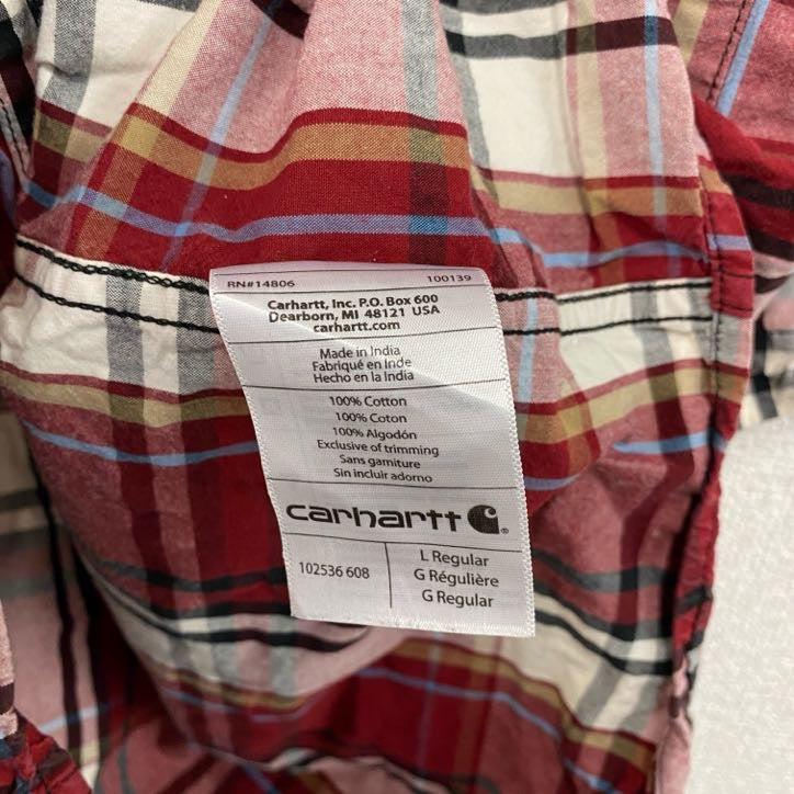 Carhartt　カーハート　半袖ボタンダウンシャツ　ラウンドシャツ　オンブレチェック　赤　レッド　Lサイズ