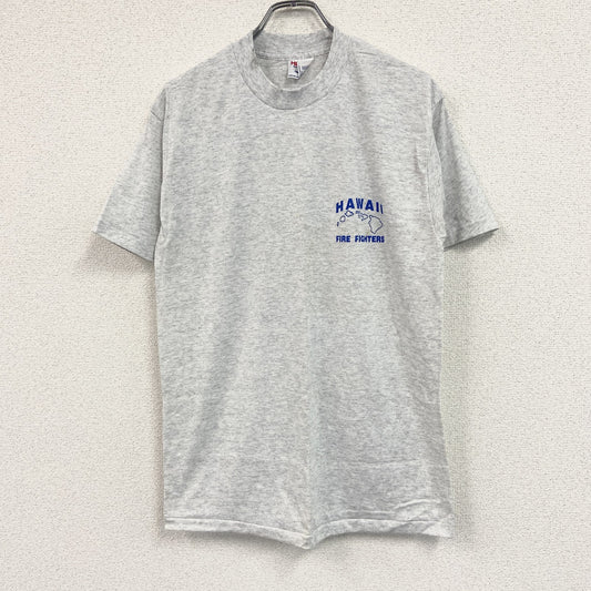 90s　HEF-T　半袖プリントTシャツ　シングルステッチ　ハワイ消防署　アーチプリント　灰色　霜降りグレー　Lサイズ