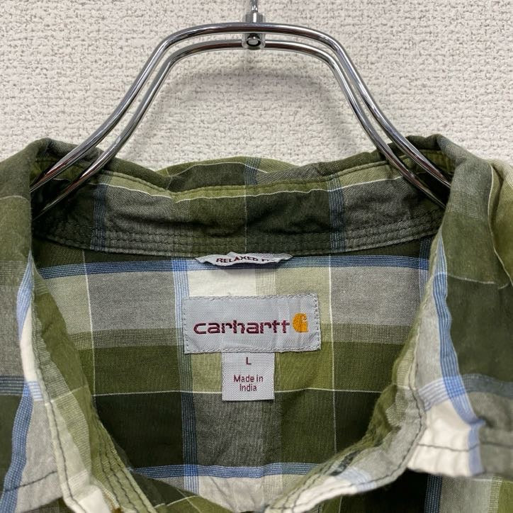 Carhartt　カーハート　半袖ボタンダウンシャツ　ラウンドシャツ　オンブレチェック　緑　グリーン　Lサイズ